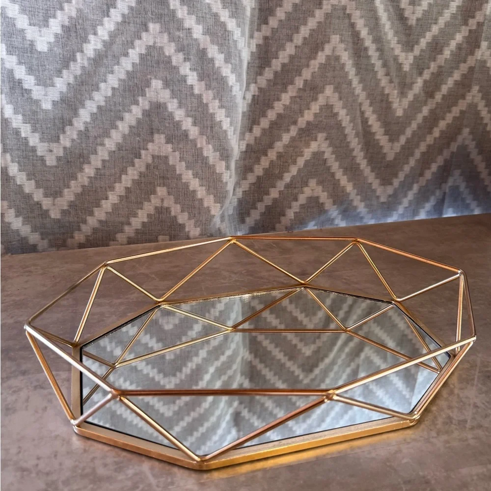 Geometric Gold Mirrored Decorative Server Party Display Tray